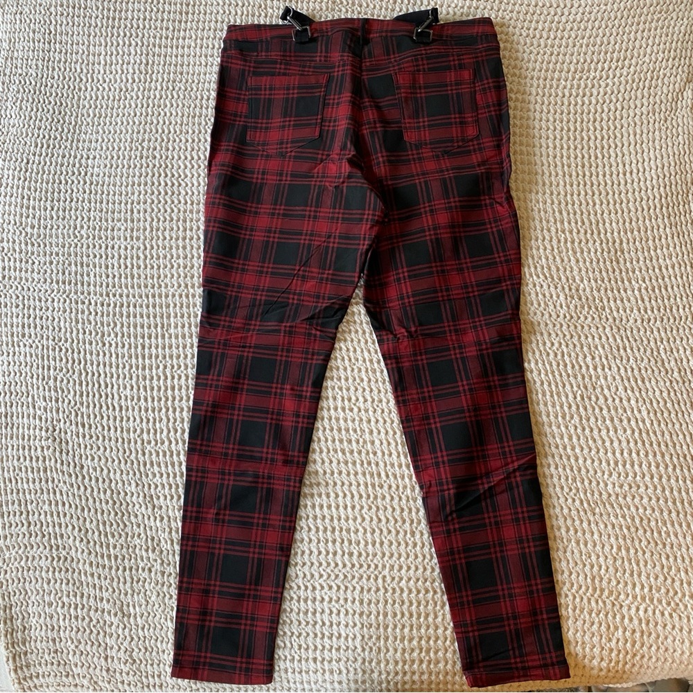Killstar Women’s Tartanarchist Crimson and Black Trousers with suspenders - Picture 4 of 4